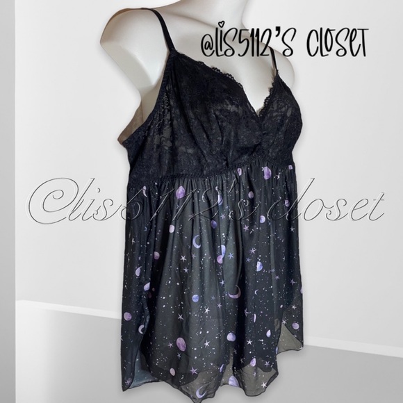 Torrid Black Lace & Galaxy Mesh Babydoll Chemise Lingerie Nightie 4X - Picture 6 of 15